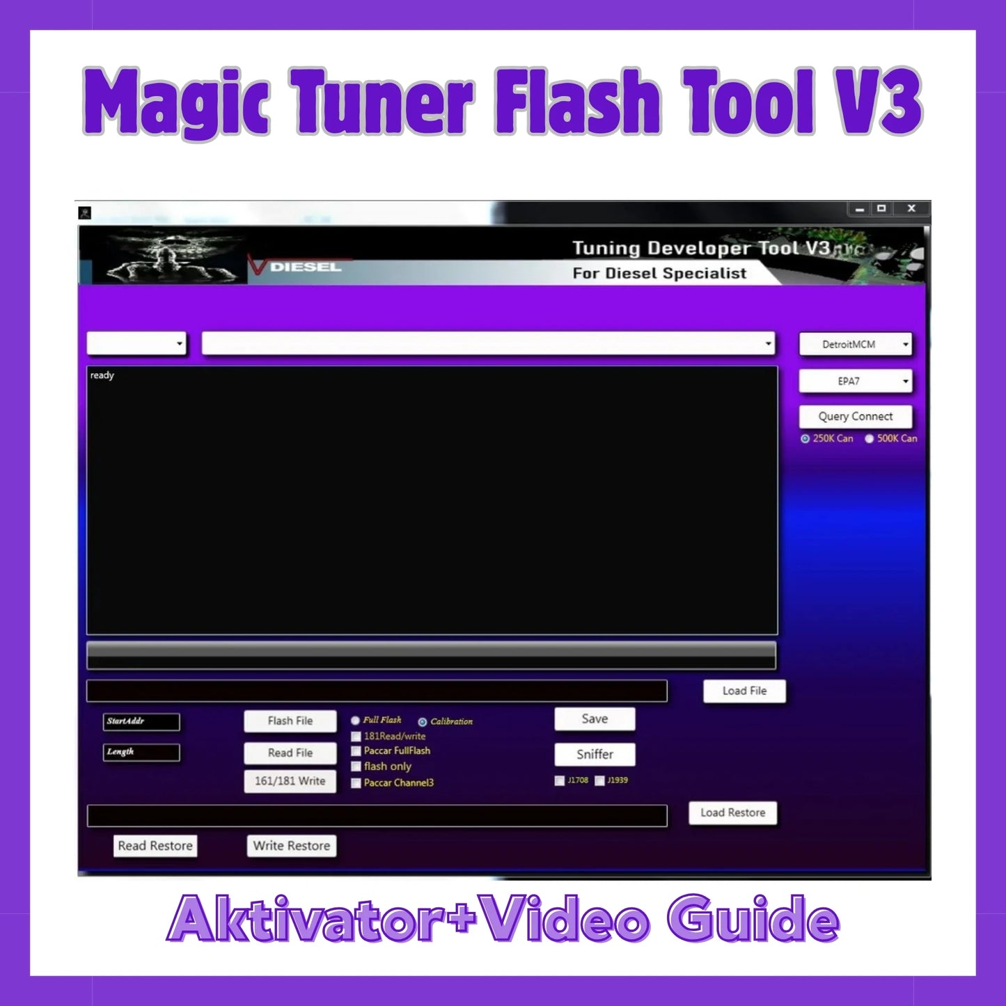 ProDiagTools Magic Tuner V3 ECU flash tool software interface screenshot with purple branding and activator video guide
