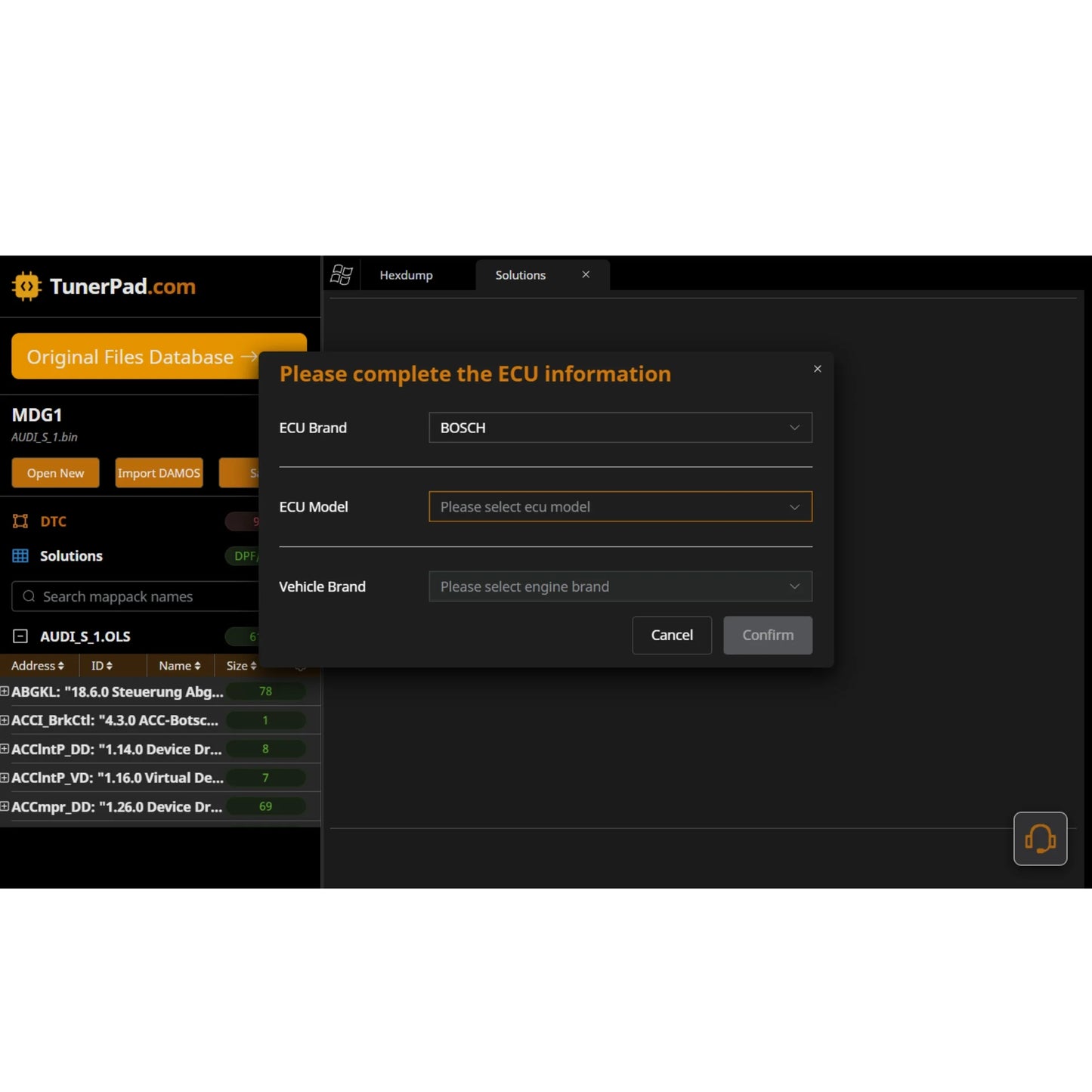 ProDiagTools DTC Remover 2024 interface showing ECU brand and model selection for automotive diagnostics