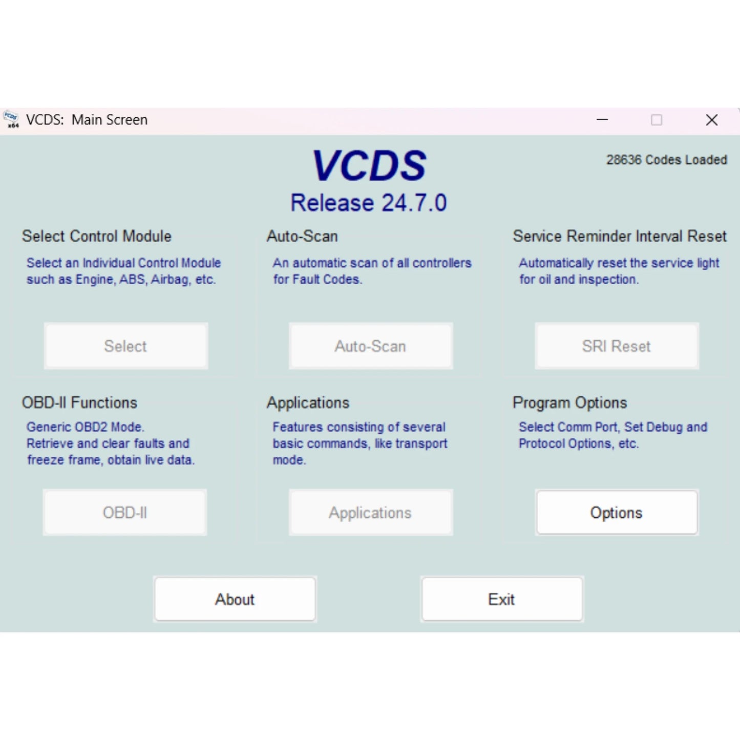 ProDiagTools ATMEGA162 compatible car diagnostic tool VCDS software main screen with auto-scan and fault code features