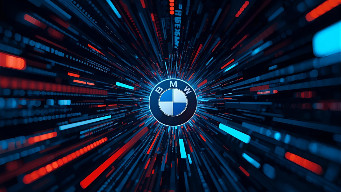 BMW logo with digital light trails illustrating BMW diagnostic software and coding tools