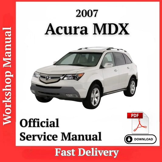 Acura MDX 2007 Workshop Manual PDF cover by ProDiagTools showing white 2007 Acura MDX and service manual text