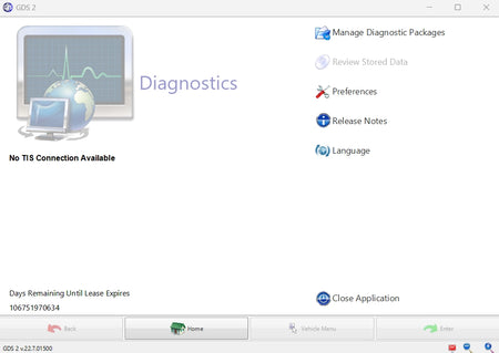 GDS2 diagnostic software interface showing GM vehicle diagnostics and system scan menu