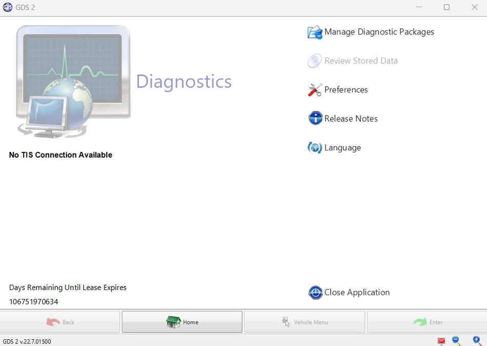 GDS2 diagnostic software interface showing GM vehicle diagnostics and system scan menu
