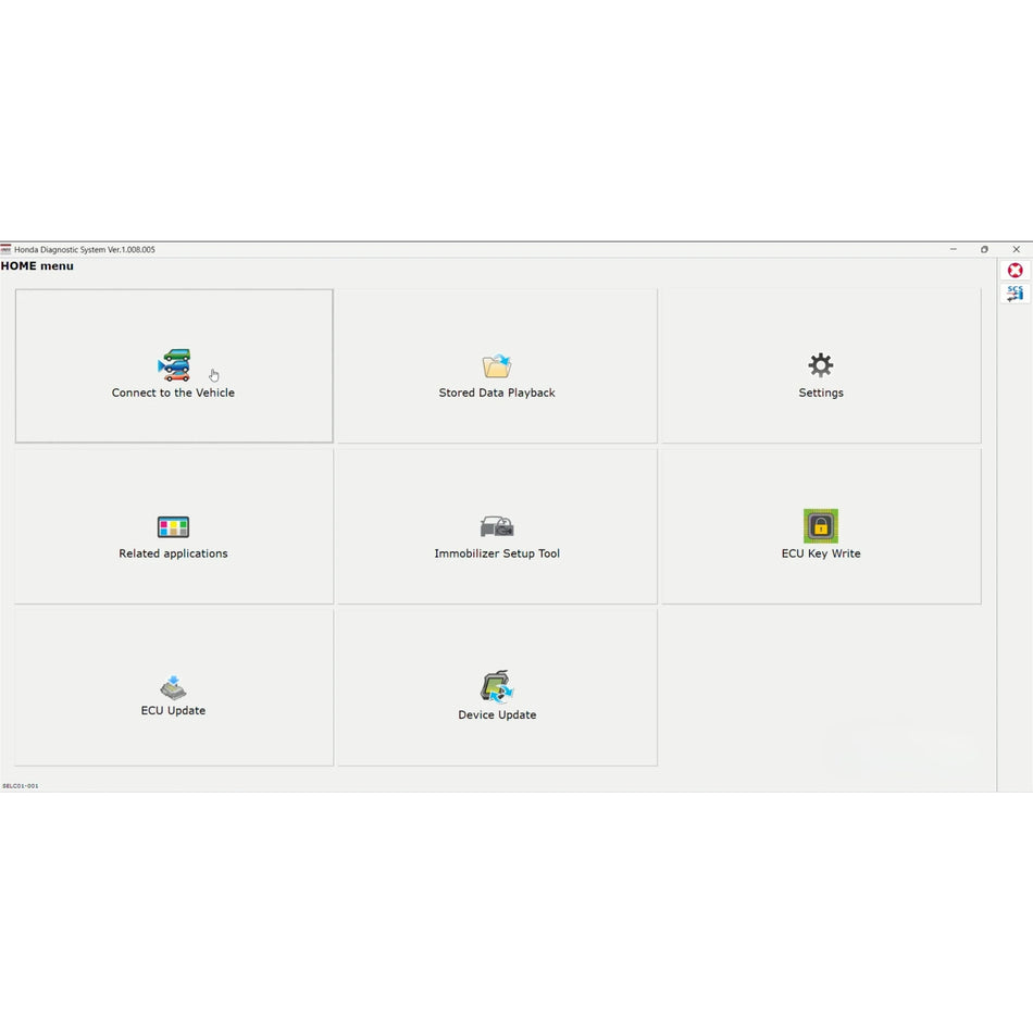 Honda HDS 3.105.012 diagnostic software main screen for Honda and Acura ECU programming and key setup