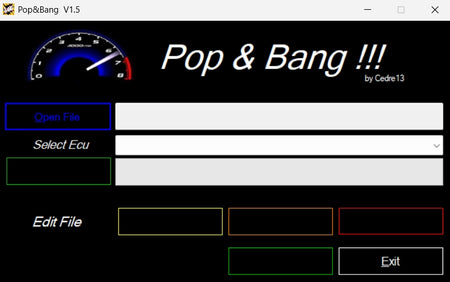 pops and bangs ECU tuning software V1.5 interface for crackle map activation and exhaust sound tuning