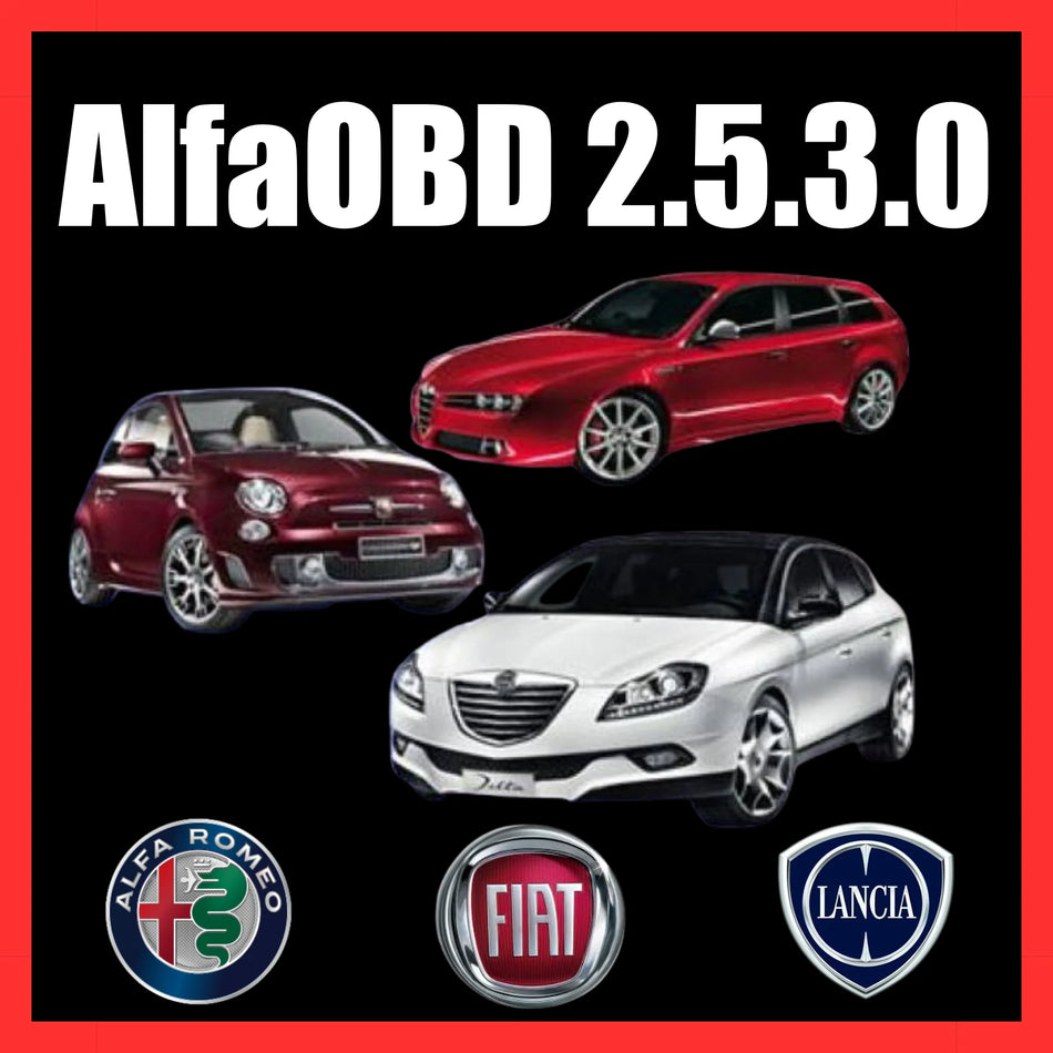 AlfaOBD diagnostic software version 2.5.3.0 for Alfa Romeo Fiat and Lancia cars by ProDiagTools