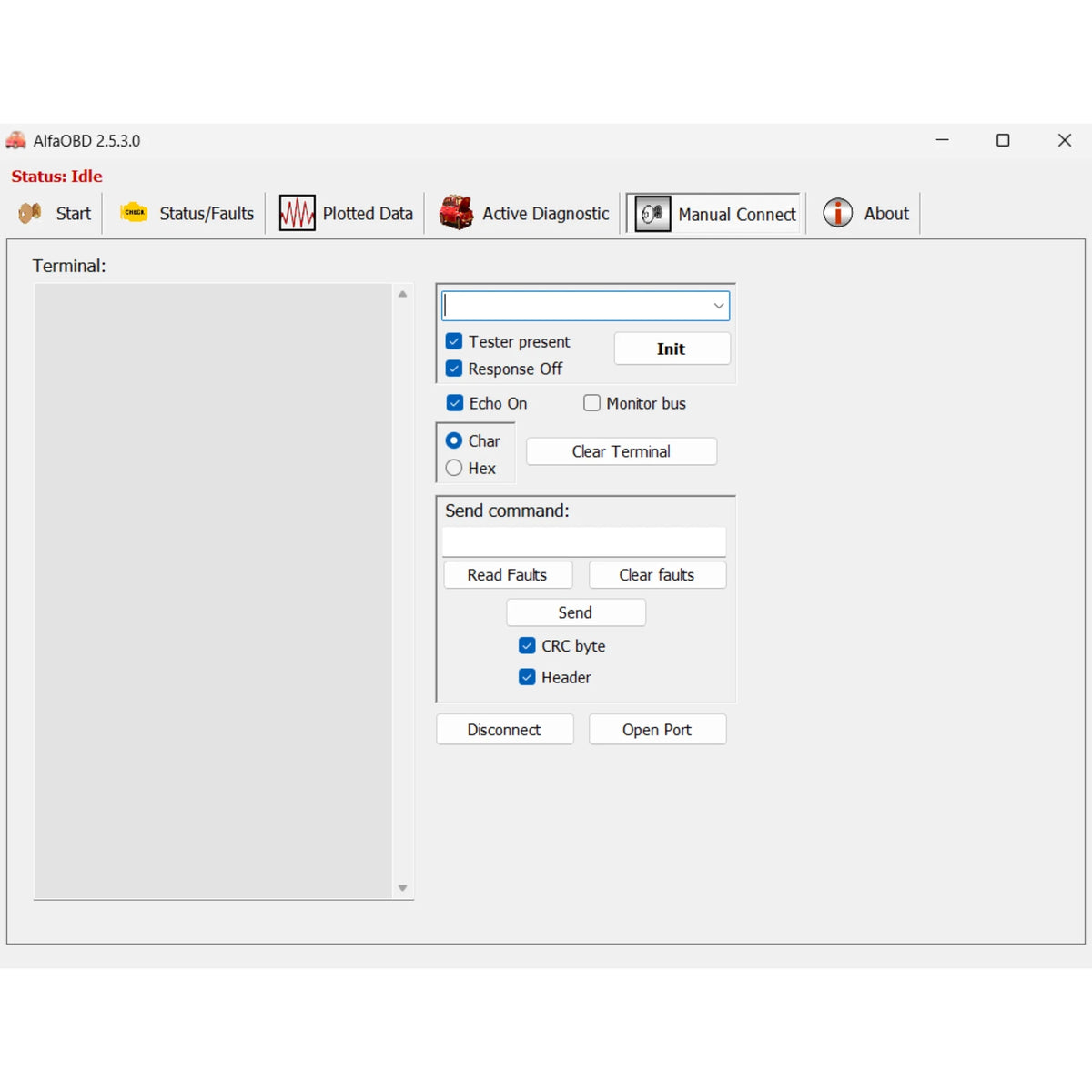 ProDiagTools AlfaOBD diagnostic software interface showing fault reading and command controls