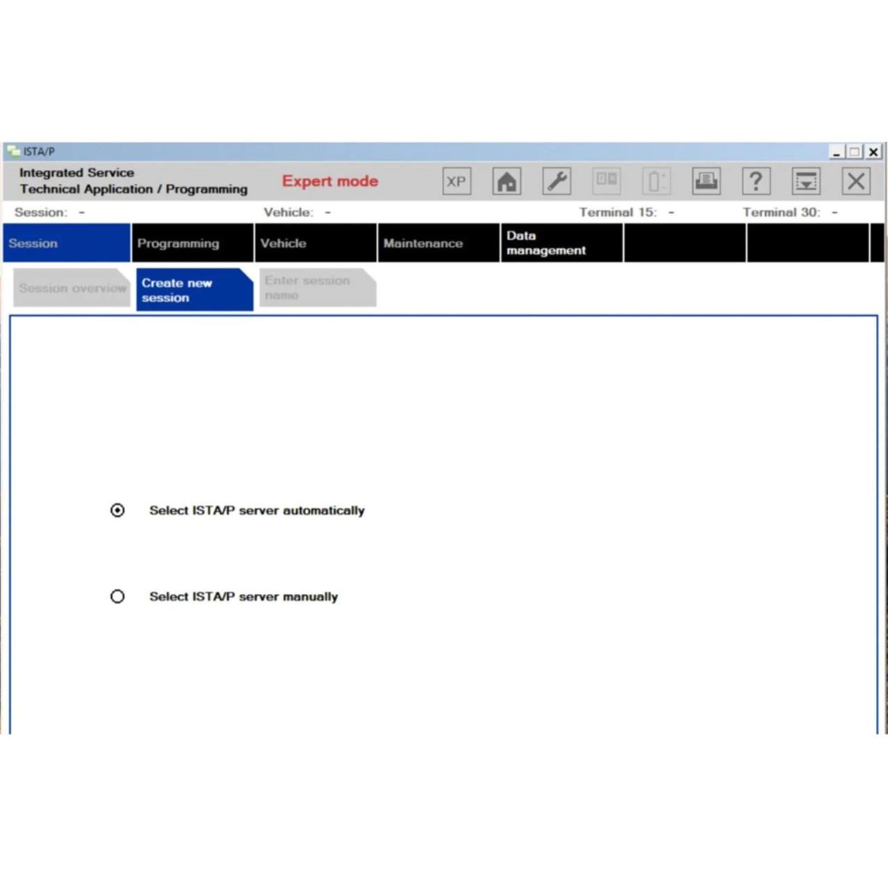 ProDiagTools BMW diagnostic software download interface with session management options on screen