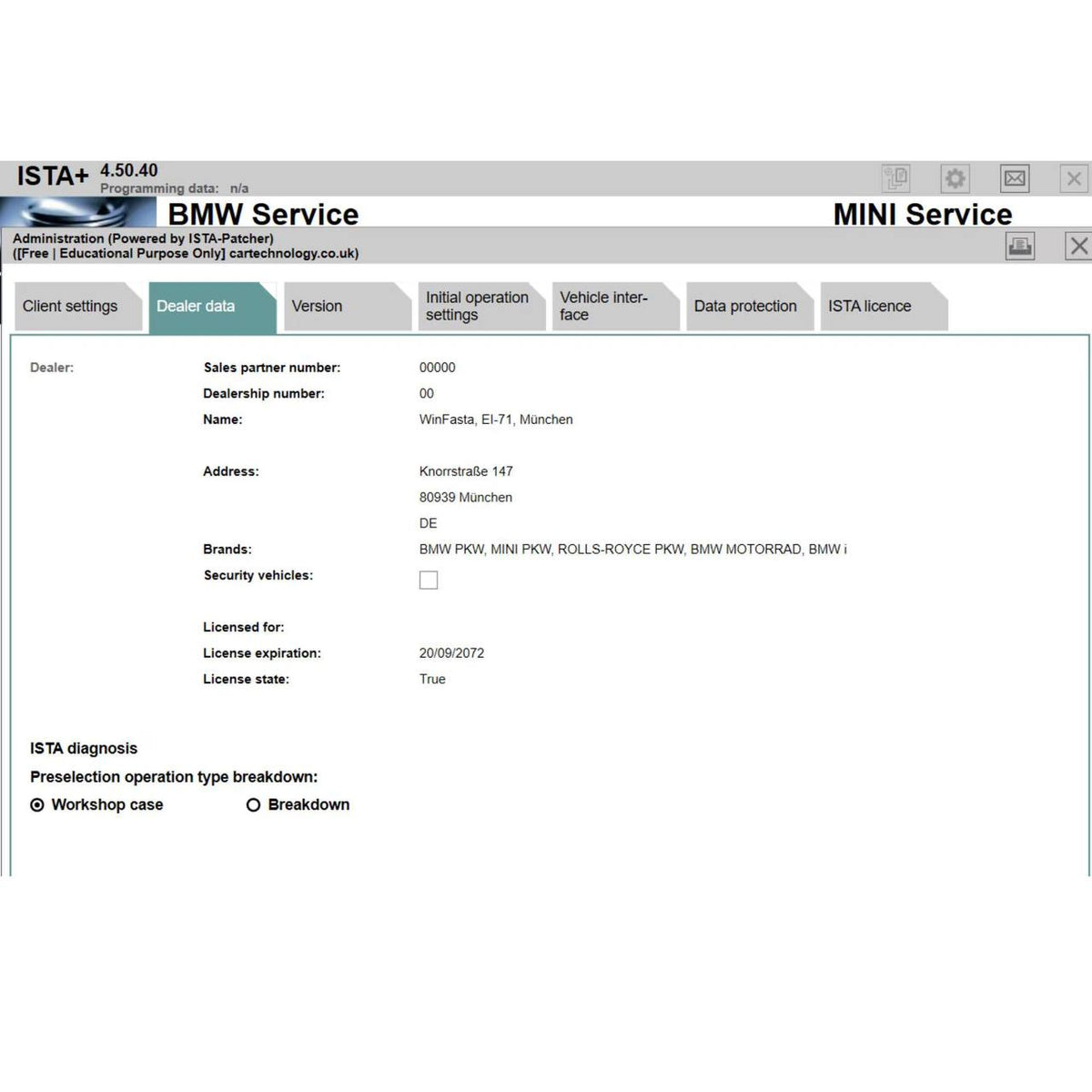 ProDiagTools BMW diagnostic software download interface showing service details and diagnostics overview