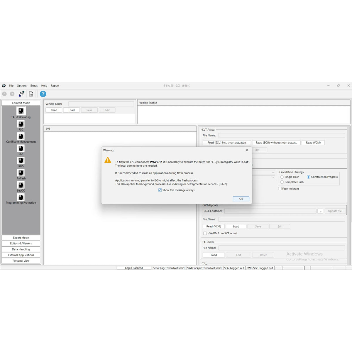 BMW E-Sys 25.10.03 ECU flashing and coding software interface for BMW F Series and G Series with PSdZData programming