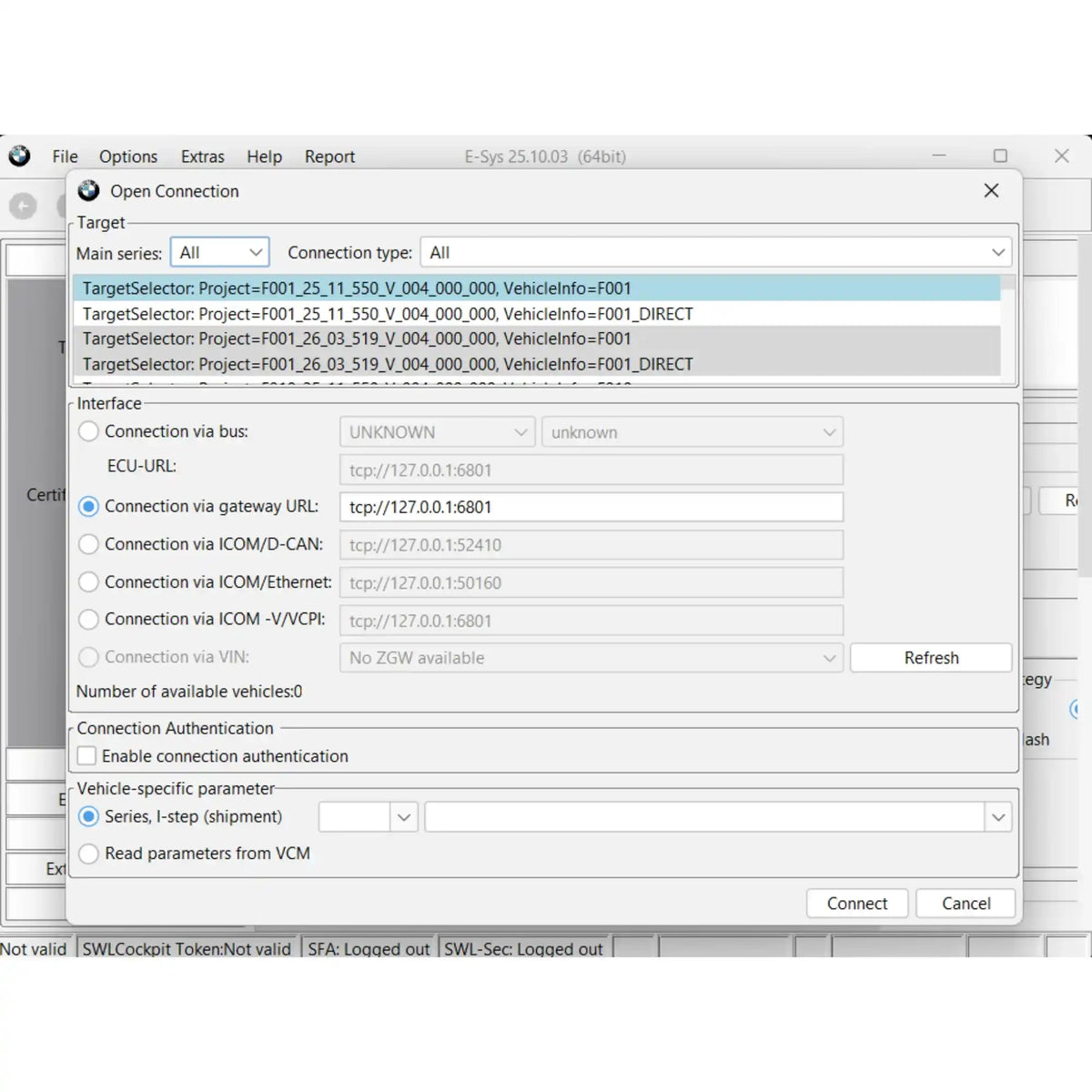 BMW E-Sys 25.10.03 open connection interface for BMW coding and programming using ENET or ICOM diagnostic connection