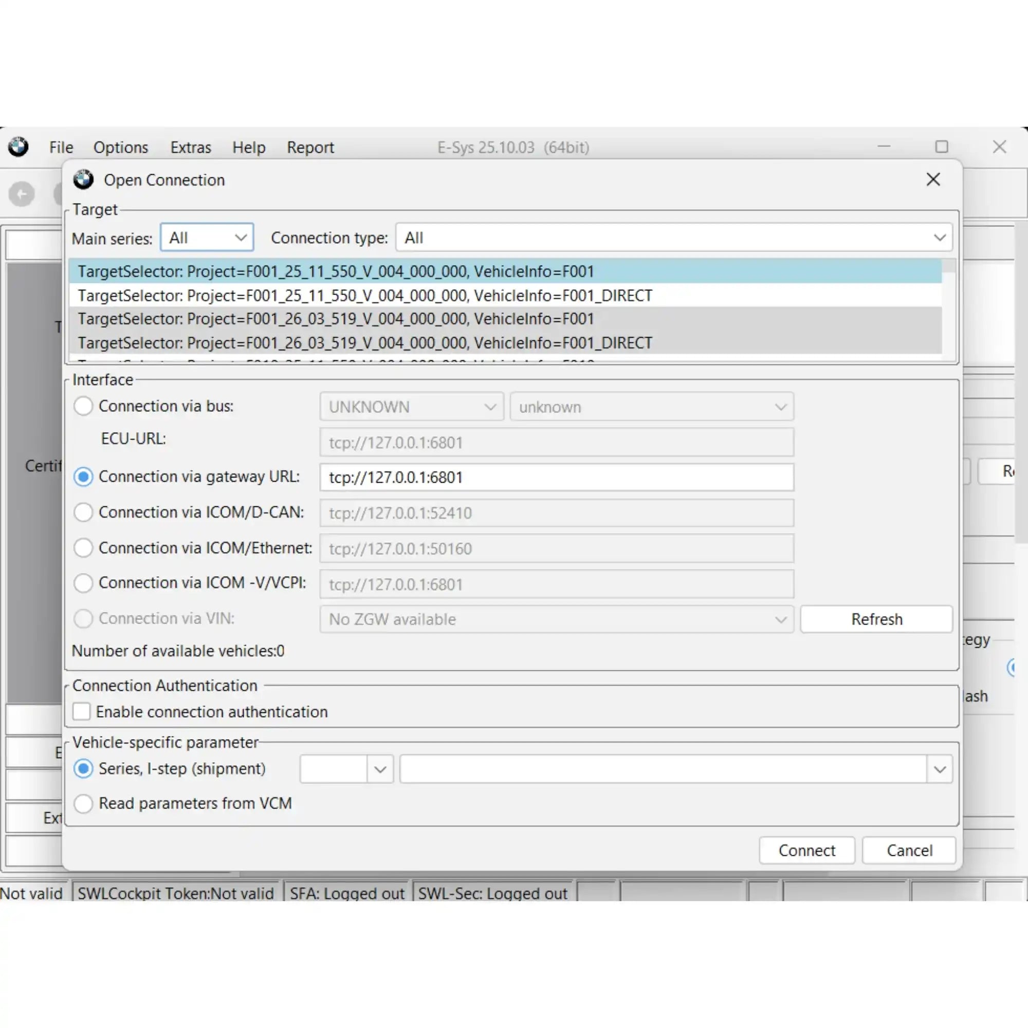 BMW E-Sys 25.10.03 open connection interface for BMW coding and programming using ENET or ICOM diagnostic connection
