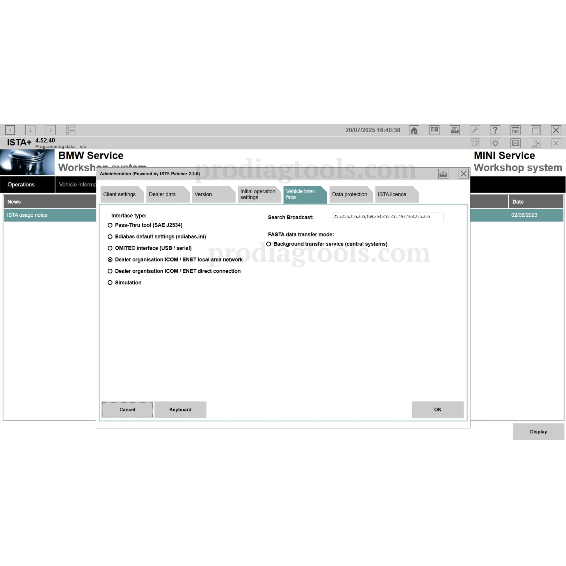 BMW ISTA 4.52.40 automotive diagnostic software interface by ProDiagTools for workshop system