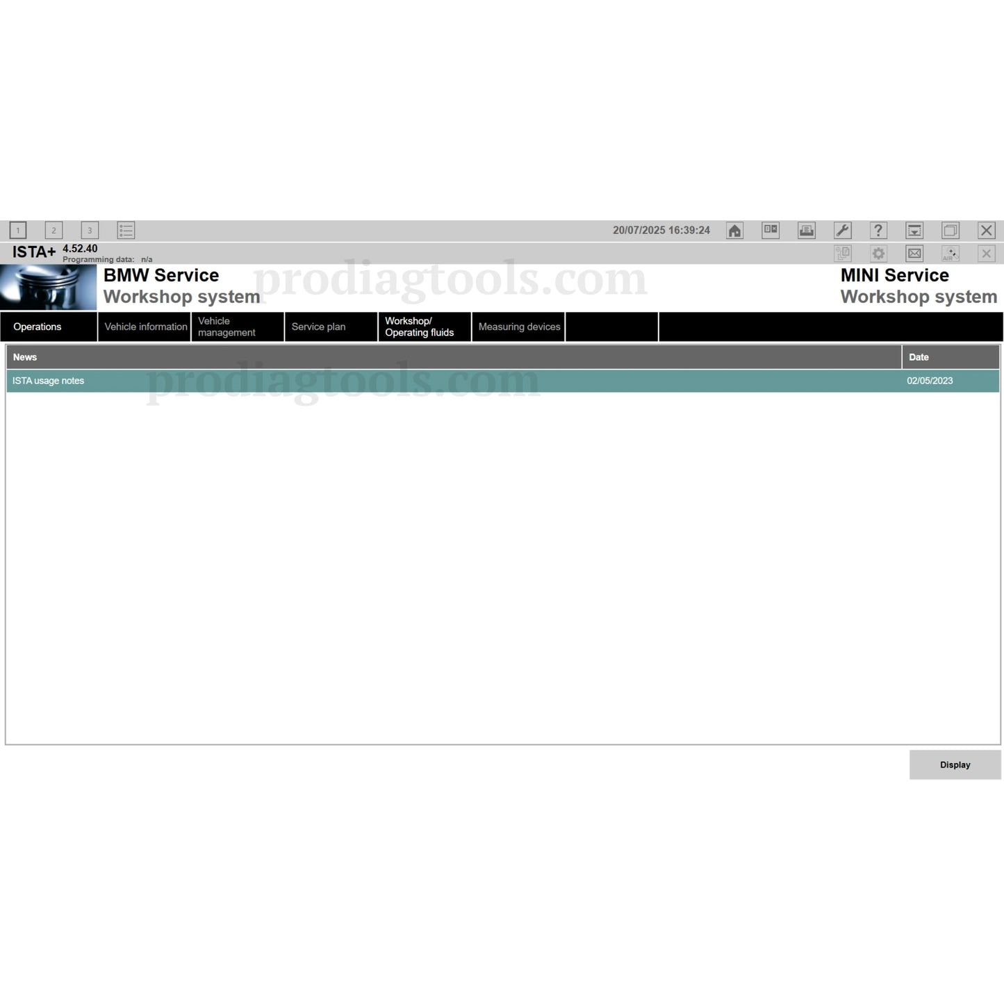 BMW ISTA+ 4.52.40 software download interface by ProDiagTools showing workshop system options for BMW and MINI services