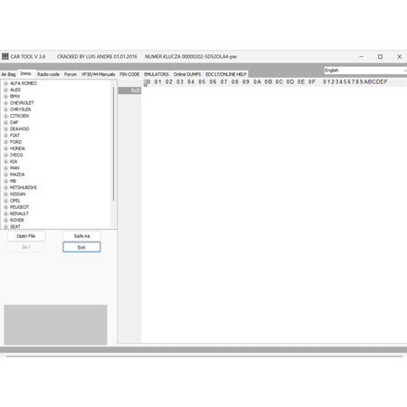 Cartool 3.6 immobilizer off and ECU repair tool interface for processing BIN files and repairing vehicle control modules