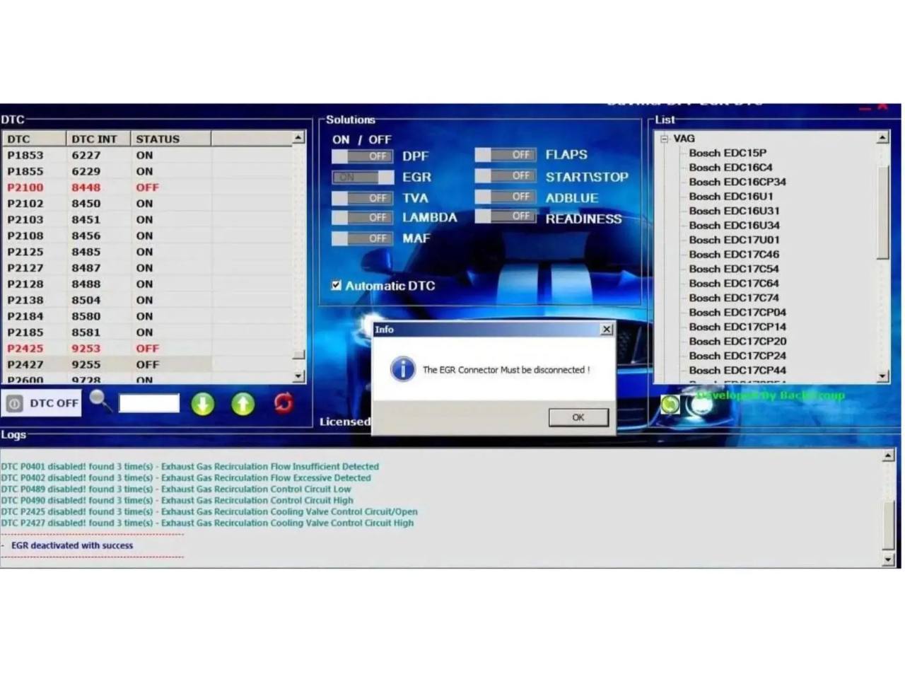 ProDiagTools diagnostic software interface displaying error codes and solutions featuring DaVinci 1.0.30 full version