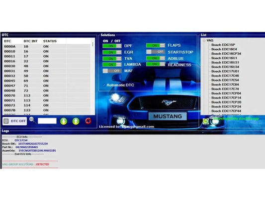 ProDiagTools DaVinci 1.0.30 full version diagnostic software interface showing Mustang DPF and sensor status