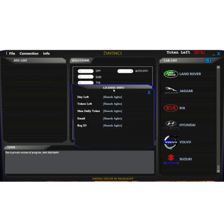 ProDiagTools DaVinci ECU Tuning Tool software interface displaying car brand list and diagnostics options