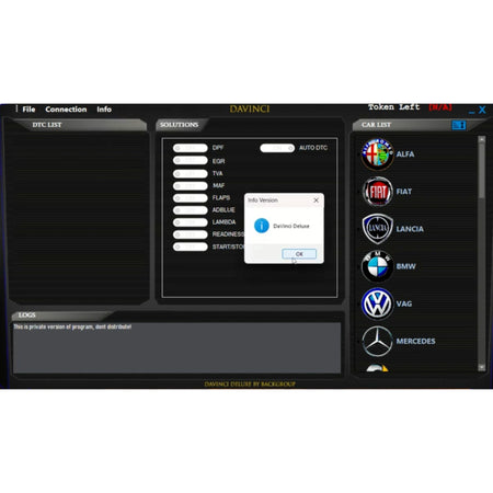 ProDiagTools DaVinci ECU Tuning Tool automotive diagnostic software interface showing car brands and tuning options