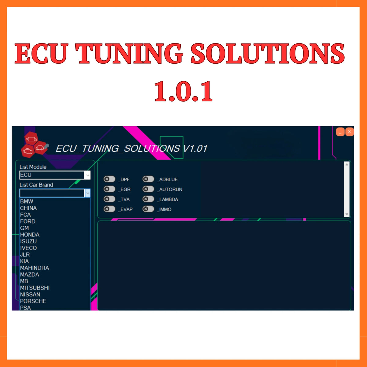 ecu tuning solutions 1.0.1 software interface main dashboard ecu remap dpf egr adblue dtc off tool