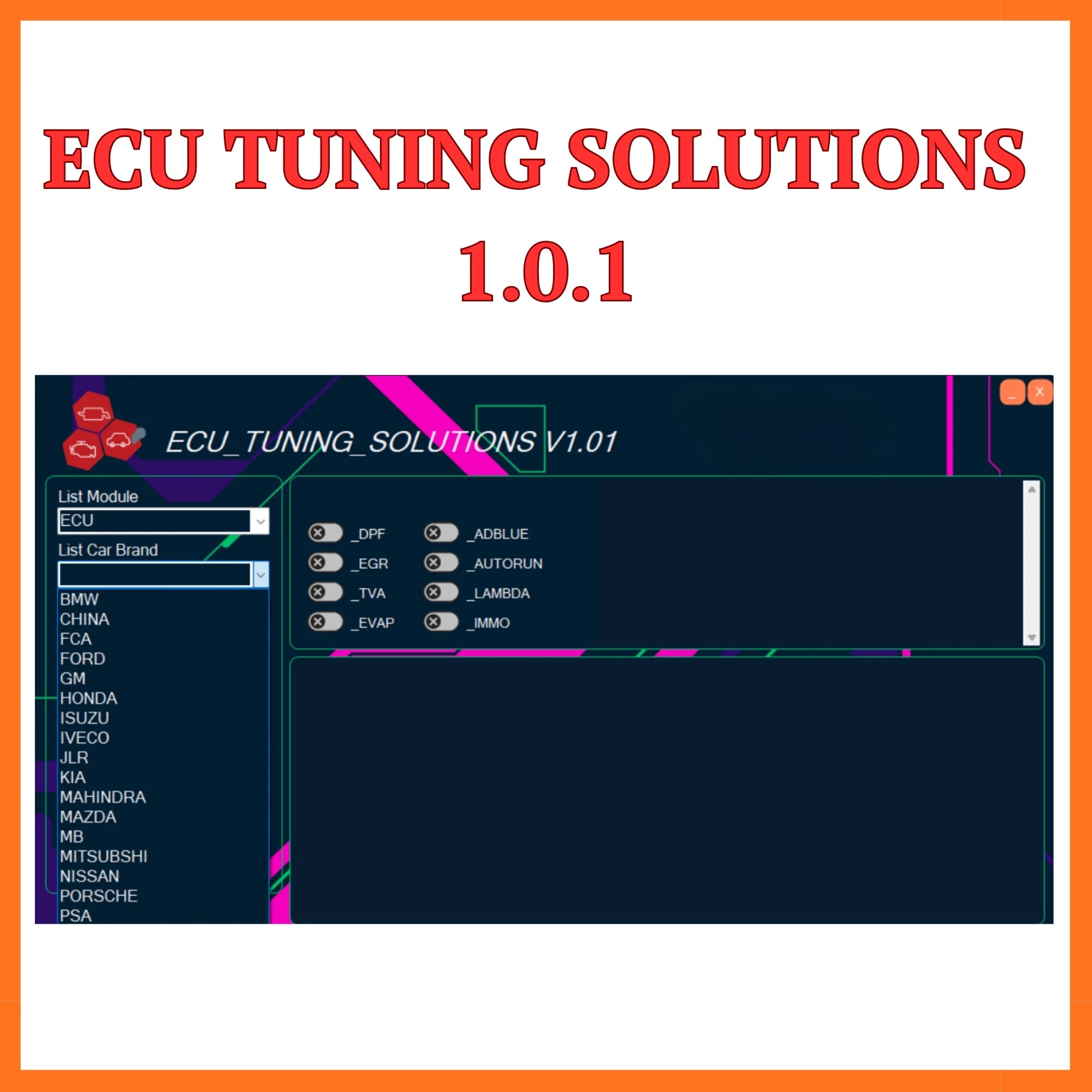 ecu tuning solutions 1.0.1 software interface main dashboard ecu remap dpf egr adblue dtc off tool