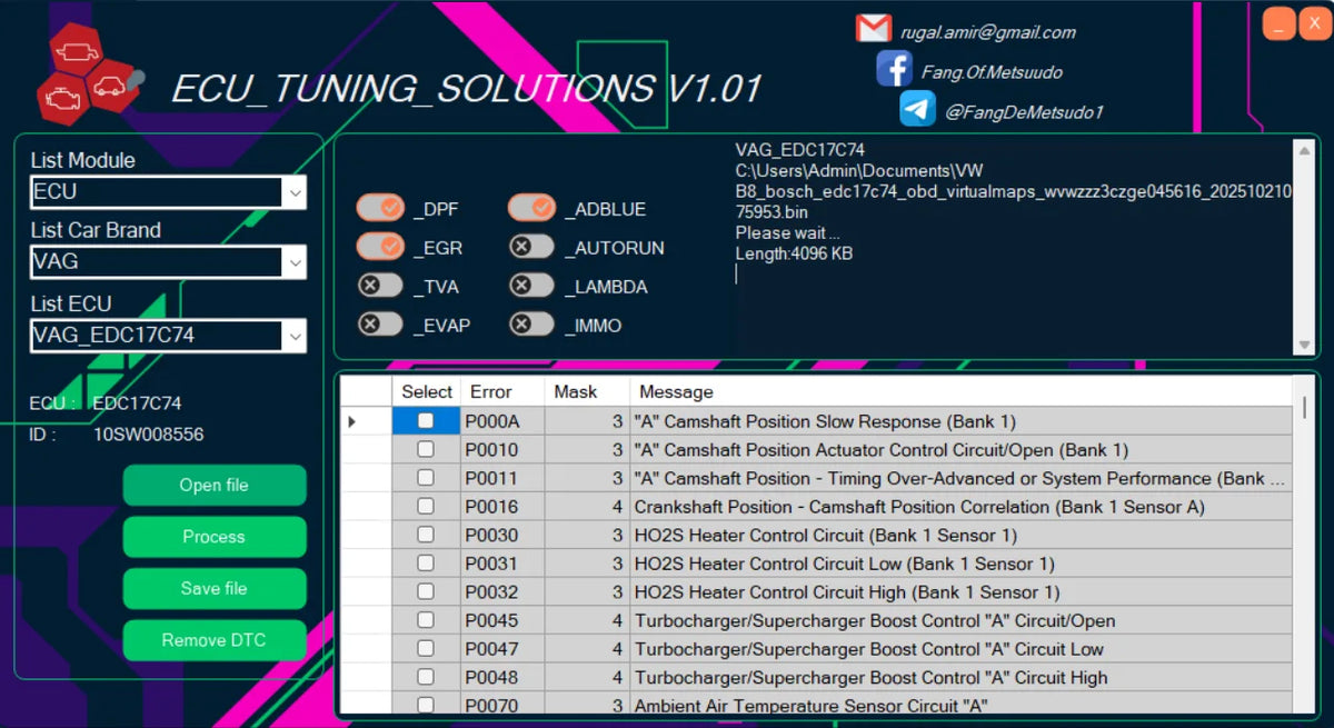 ecu tuning solutions dtc removal screen error codes list ecu file processing stage tuning software