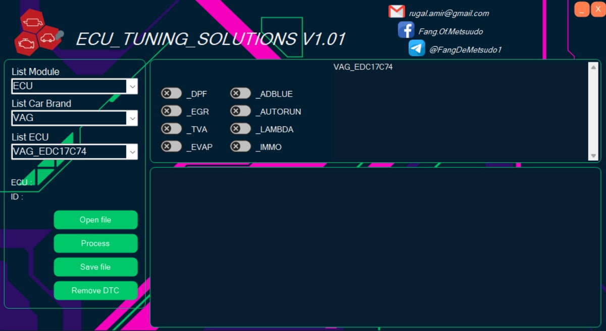 ecu tuning solutions vag edc17c74 ecu selection dpf egr adblue dtc off tuning interface