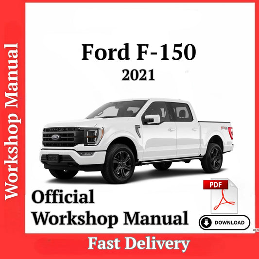 2021 Ford F-150 repair manual PDF cover by ProDiagTools showing white Ford F-150 truck and workshop manual details