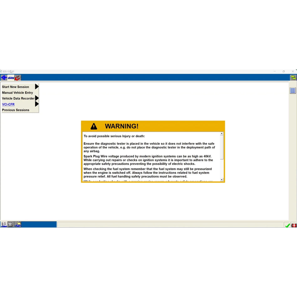 ProDiagTools automotive diagnostic software interface showing safety warning message for Ford IDS 132.01