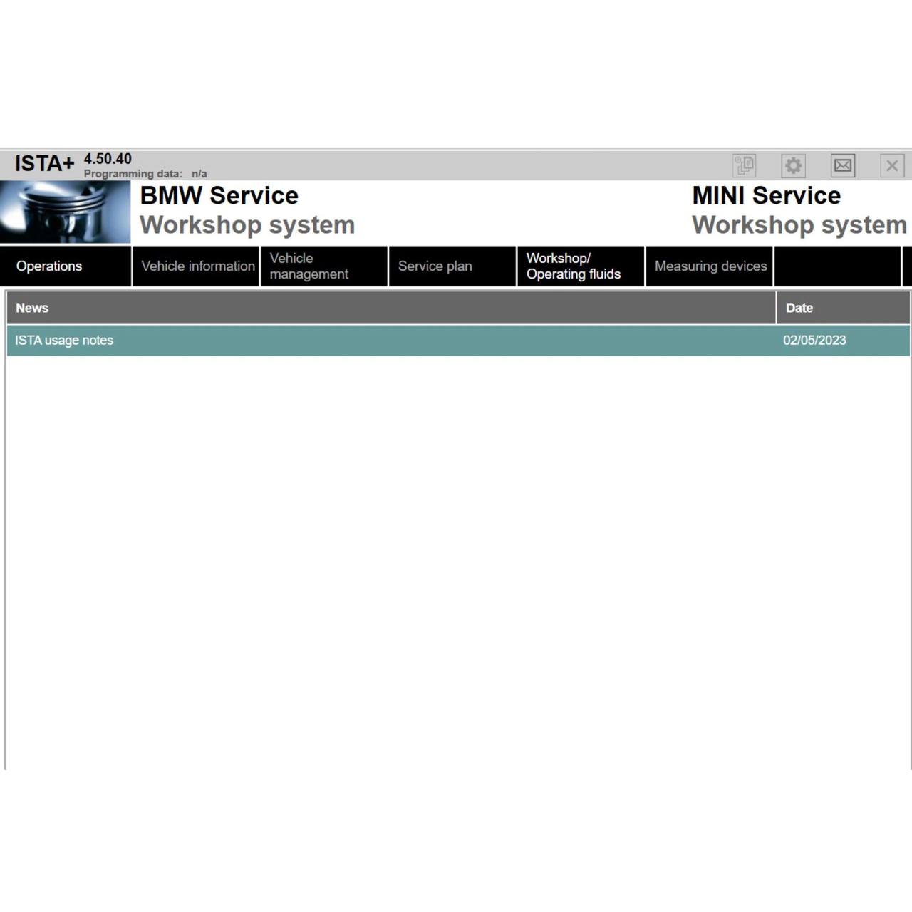 ISTA 4.50.40 software for BMW displayed on a computer screen with user interface features