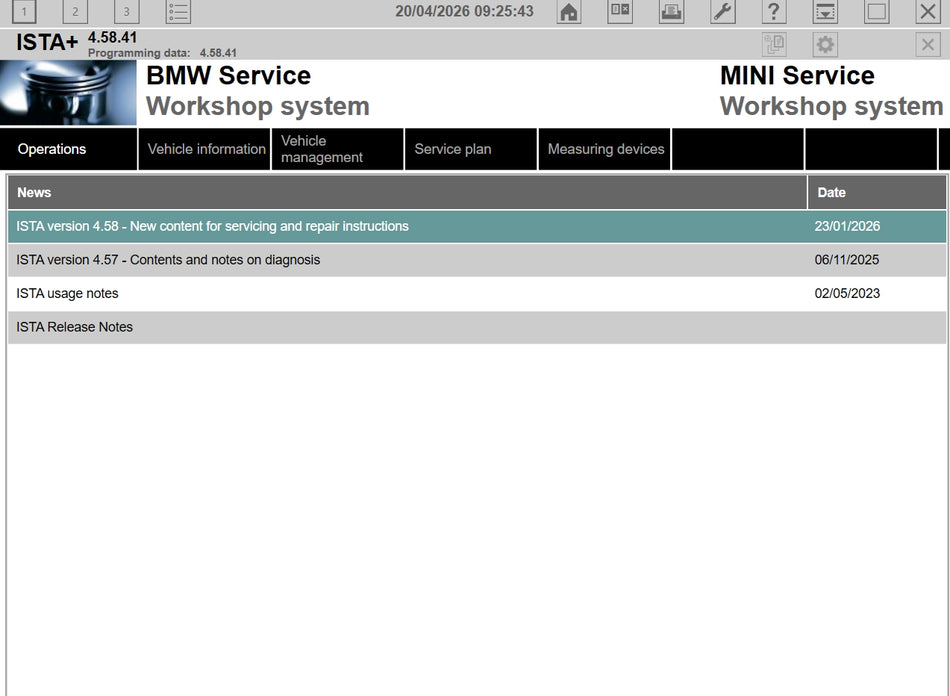 ista plus 4.58.41 bmw service workshop system interface news and update screen