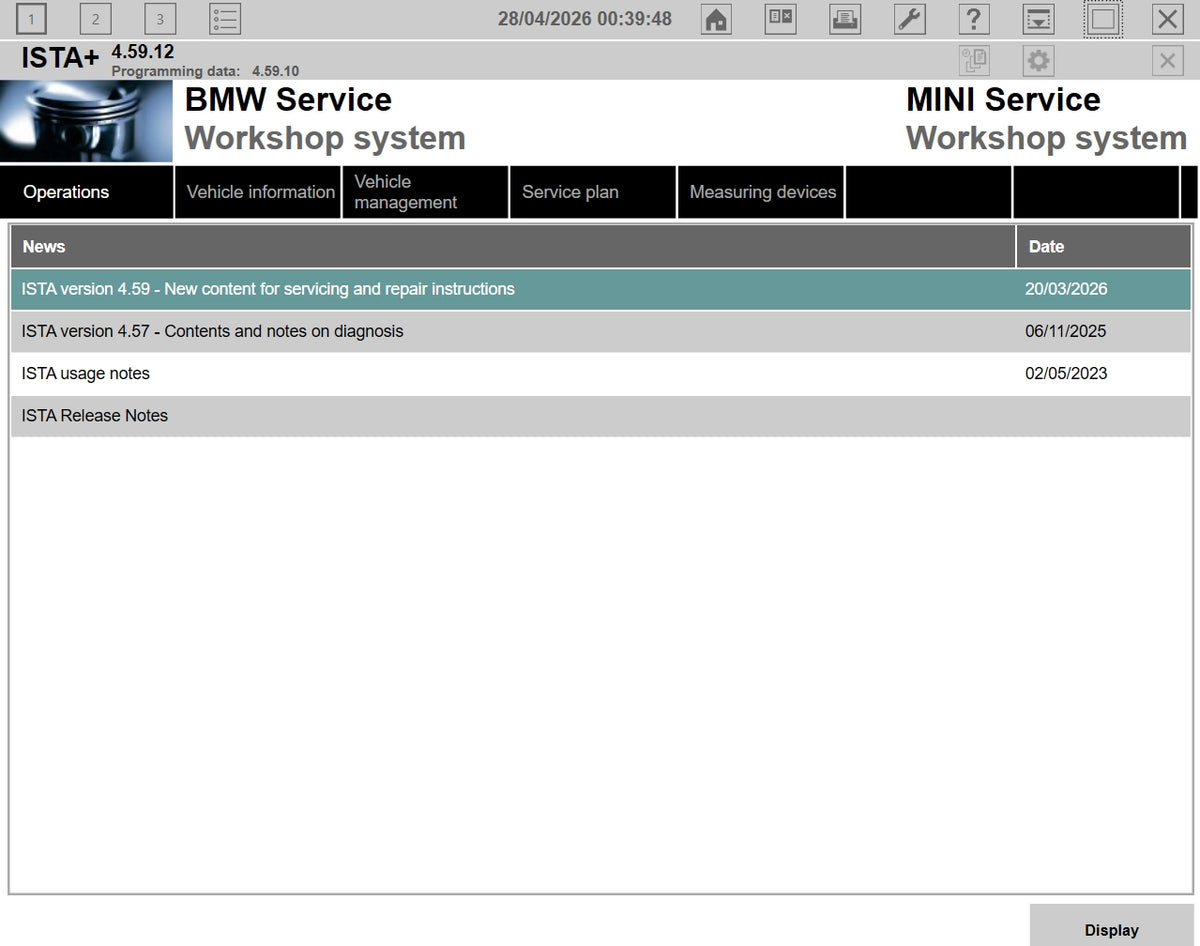 ISTA+ 4.59.12 BMW workshop system interface diagnostic software screen BMW MINI Rolls Royce