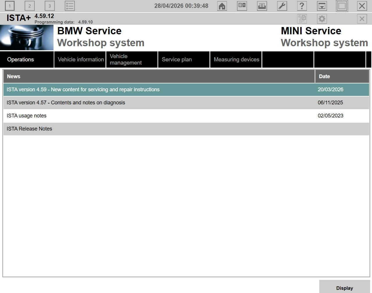 ISTA+ 4.59.12 BMW workshop system interface diagnostic software screen BMW MINI Rolls Royce