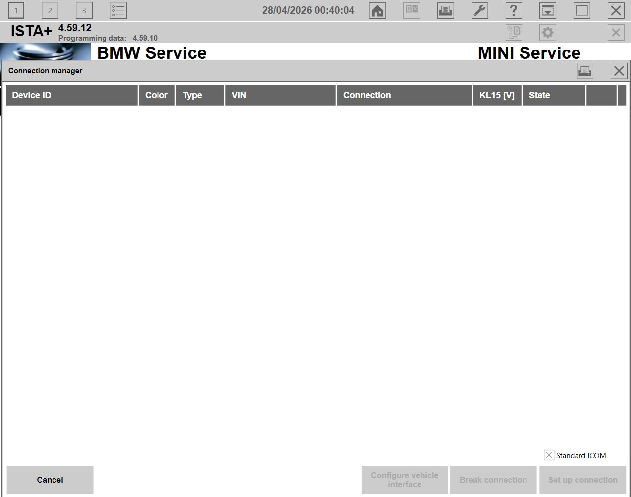 ISTA+ 4.59.12 connection manager BMW diagnostic software ENET ICOM interface setup