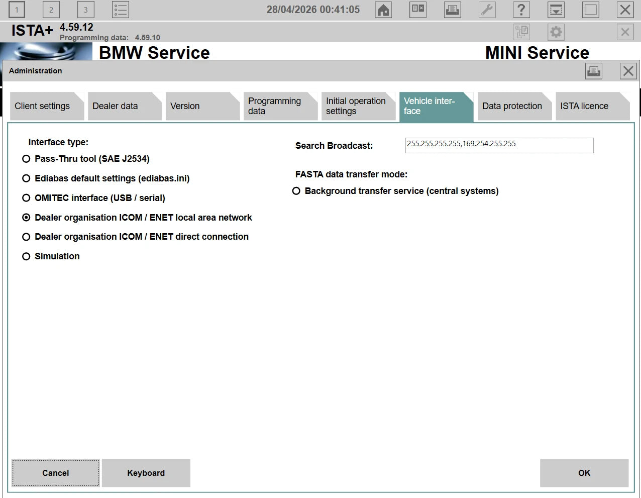 ISTA+ 4.59.12 interface configuration BMW ENET ICOM passthru diagnostic software