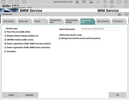 ISTA+ 4.59.12 interface configuration BMW ENET ICOM passthru diagnostic software