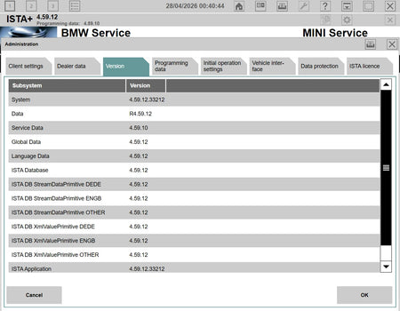 ISTA+ 4.59.12 version information PSdZData full BMW diagnostic software details