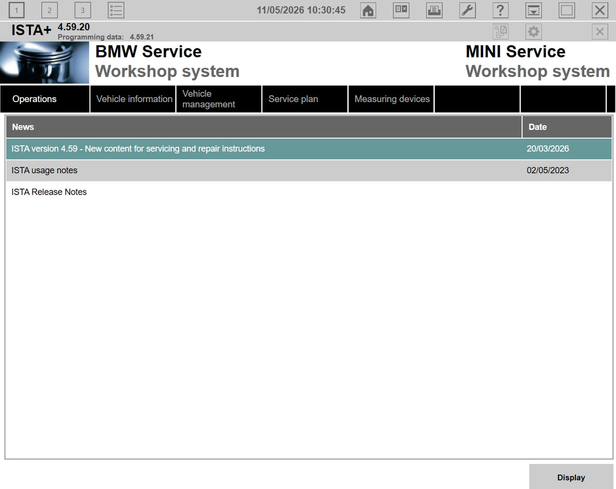 ISTA+ 4.59.20 BMW MINI workshop system interface with programming data 4.59.21 for vehicle diagnostics and service functions