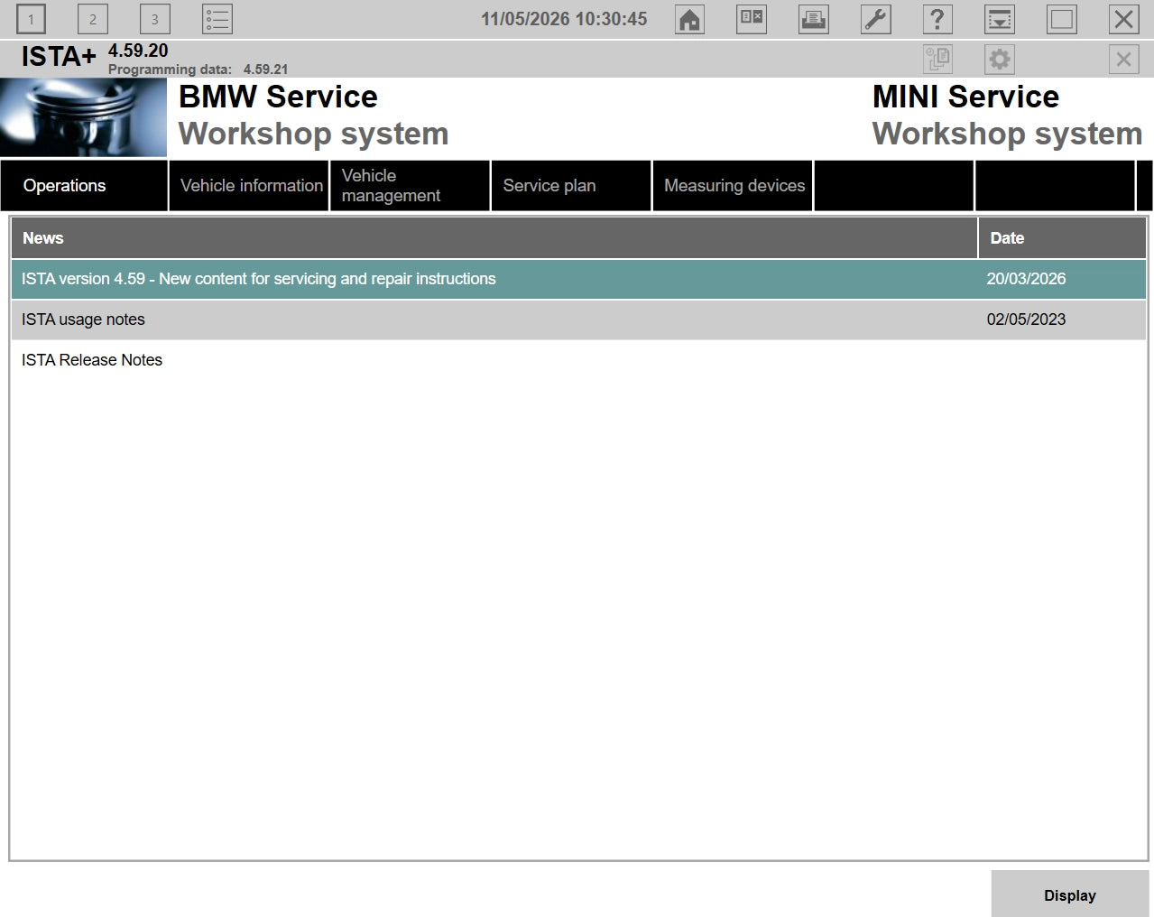ISTA+ 4.59.20 BMW MINI workshop system interface with programming data 4.59.21 for vehicle diagnostics and service functions