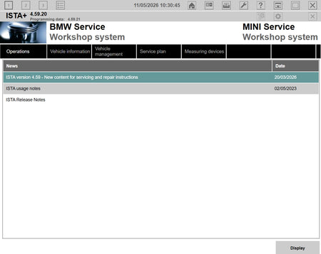 ISTA+ 4.59.20 BMW MINI workshop system interface with programming data 4.59.21 for vehicle diagnostics and service functions