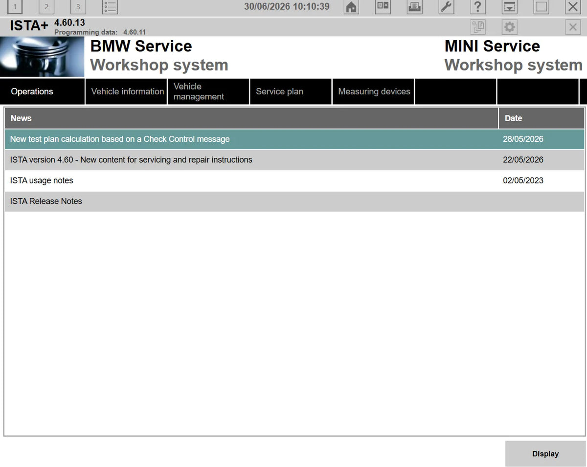 ISTA+ 4.60.13 BMW and MINI Service Workshop System main screen with 4.60.11 programming data