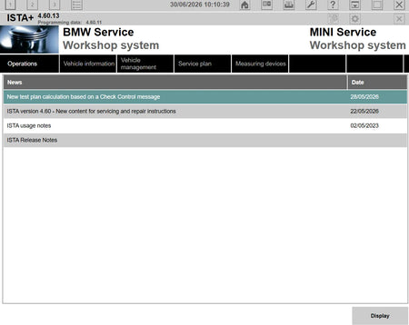 ISTA+ 4.60.13 BMW and MINI Service Workshop System main screen with 4.60.11 programming data