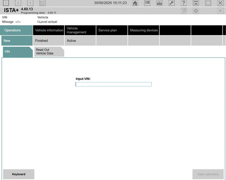 ISTA+ 4.60.13 manual VIN input screen for BMW vehicle identification and diagnostics