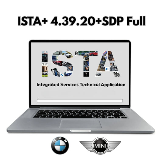 ProDiagTools ISTA+ 4.39.20 BMW diagnostic software displayed on laptop screen with BMW and MINI logos
