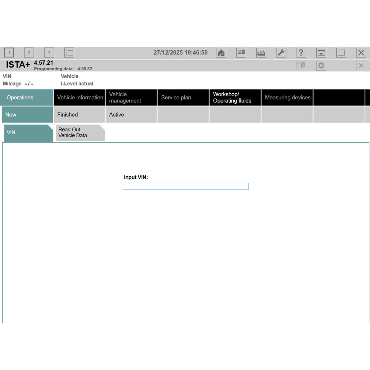 ProDiagTools ISTA+ 4.57.21 automotive diagnostic software interface showing vehicle operations and VIN input
