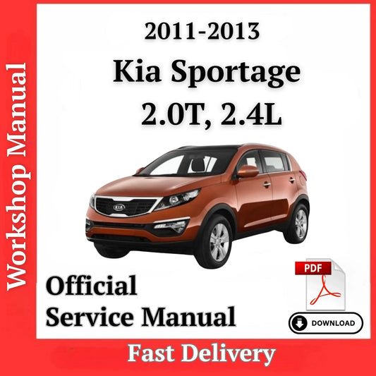 Kia Sportage 2011 workshop manual PDF cover showing 2011-2013 models 2.0T and 2.4L engine official service manual