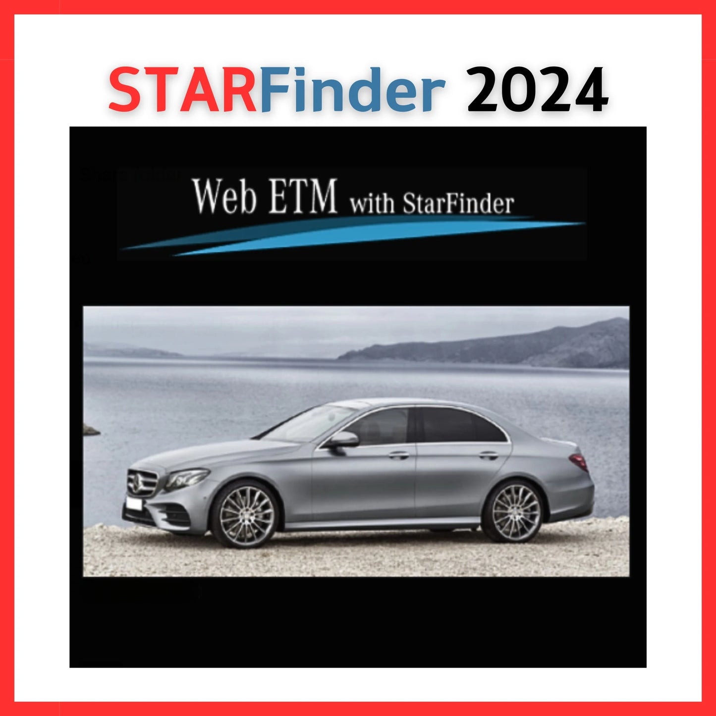 ProDiagTools Automotive Diagnostic Software cover featuring Mercedes-Benz StarFinder 2024 and silver sedan by the sea