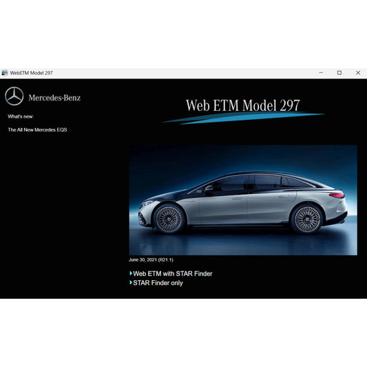 ProDiagTools automotive diagnostic software screen showing Web ETM Model 297 and Mercedes car with Mercedes-Benz StarFinder 2024