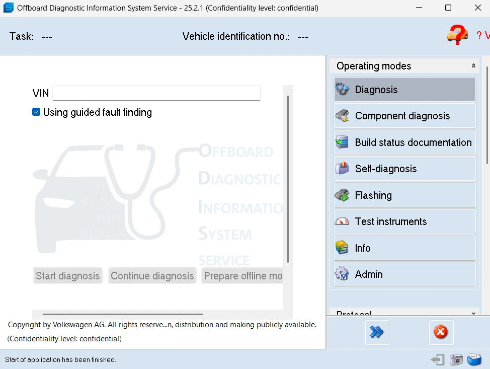 ODIS Service 25.2.1 interface dashboard diagnostic mode component diagnosis flashing functions