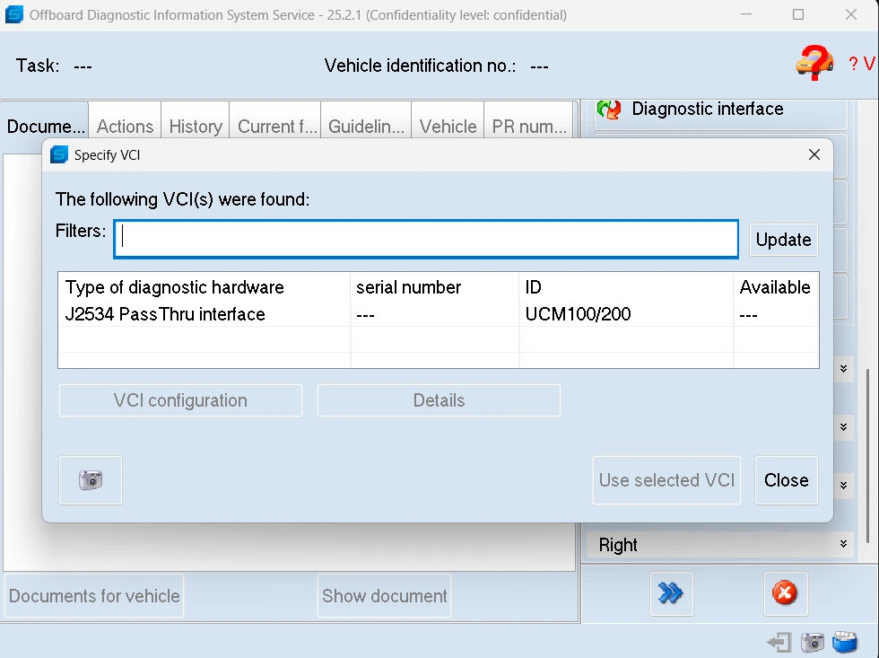 ODIS Service 25.2.1 J2534 passthru interface setup VCI configuration diagnostic hardware